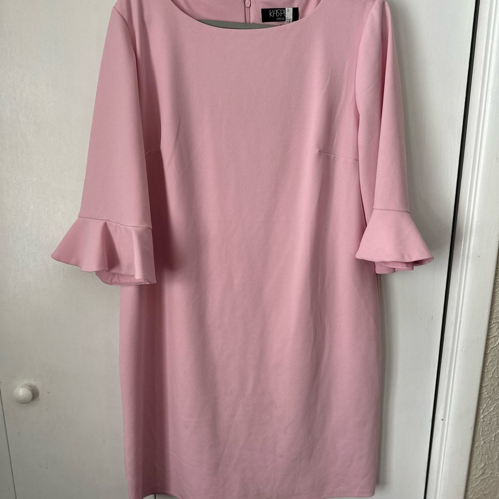 Kasper Pink Long Sleeve Dress with Ruffle Cuffs